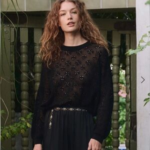 THE GREAT. The Crochet Pullover Size 1 (Small) Black NWT